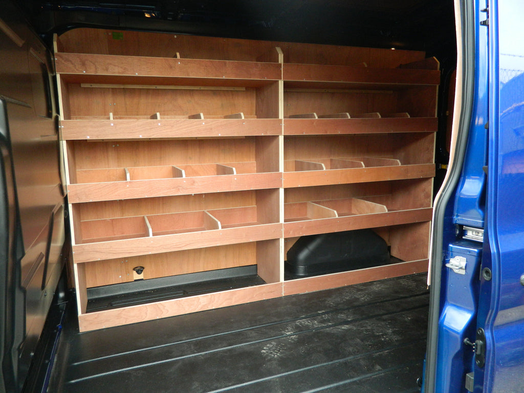 Mercedes Sprinter L2  2006 on-wards driver side 28 compartment plywood rack.